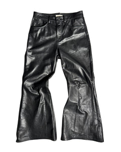 Black Flared Leather Pants – FINELLI genuine leather pants, front view