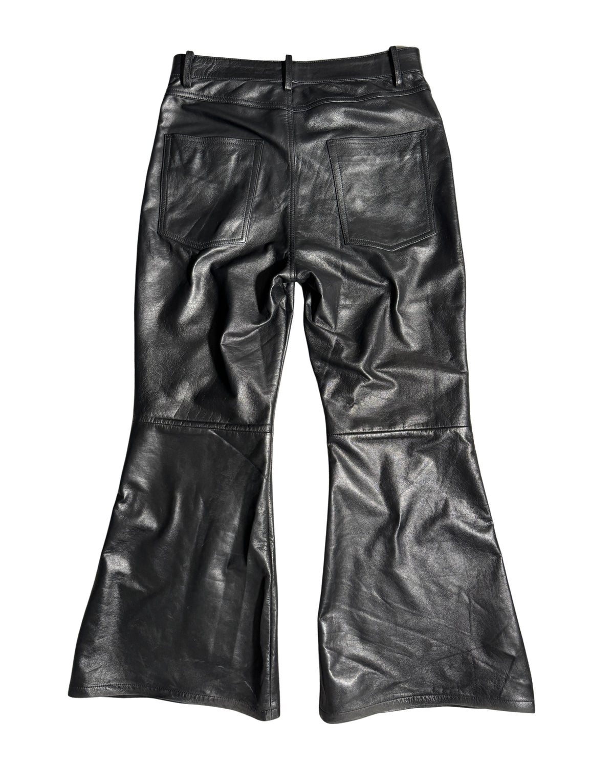 Black Flared Leather Pants – FINELLI genuine leather pants, back view