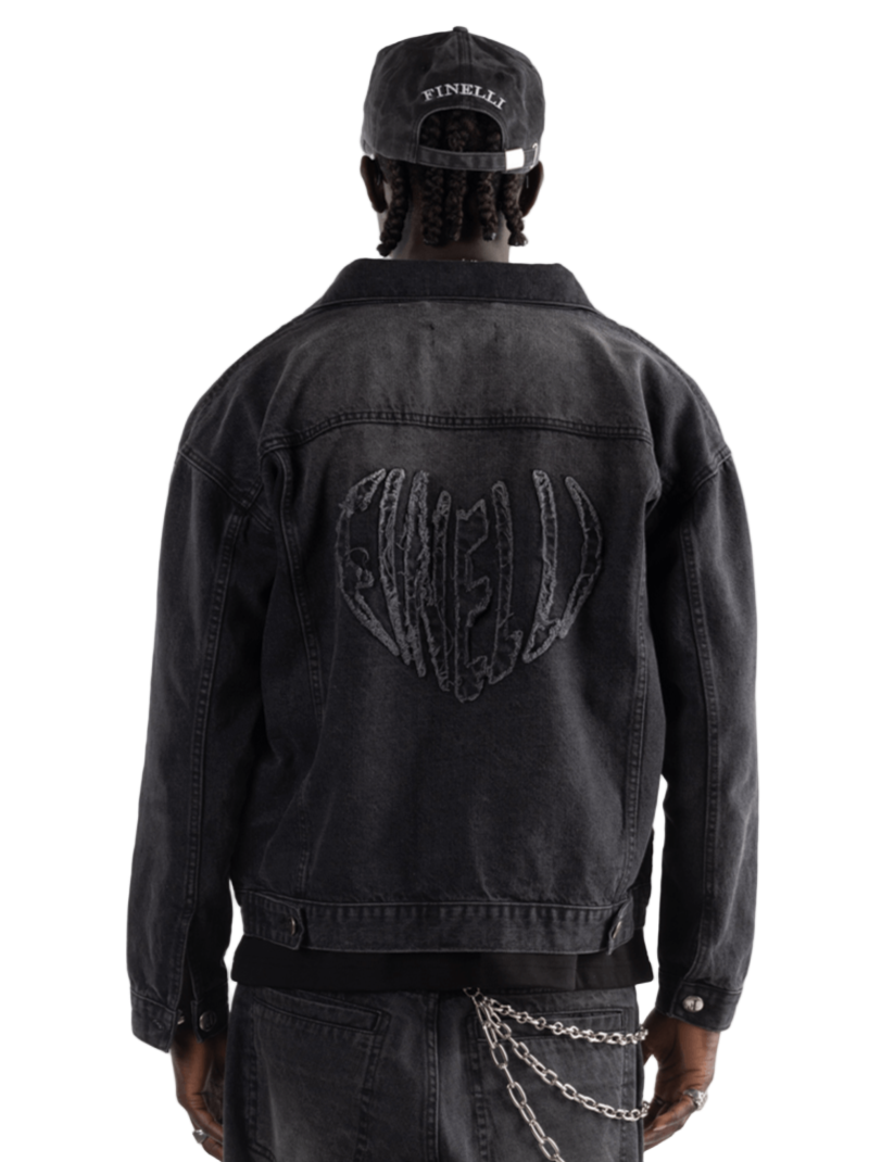 Heart Denim Jacket black – FINELLI streetwear jacket, front view