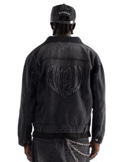 Heart Denim Jacket black – FINELLI streetwear jacket, front view