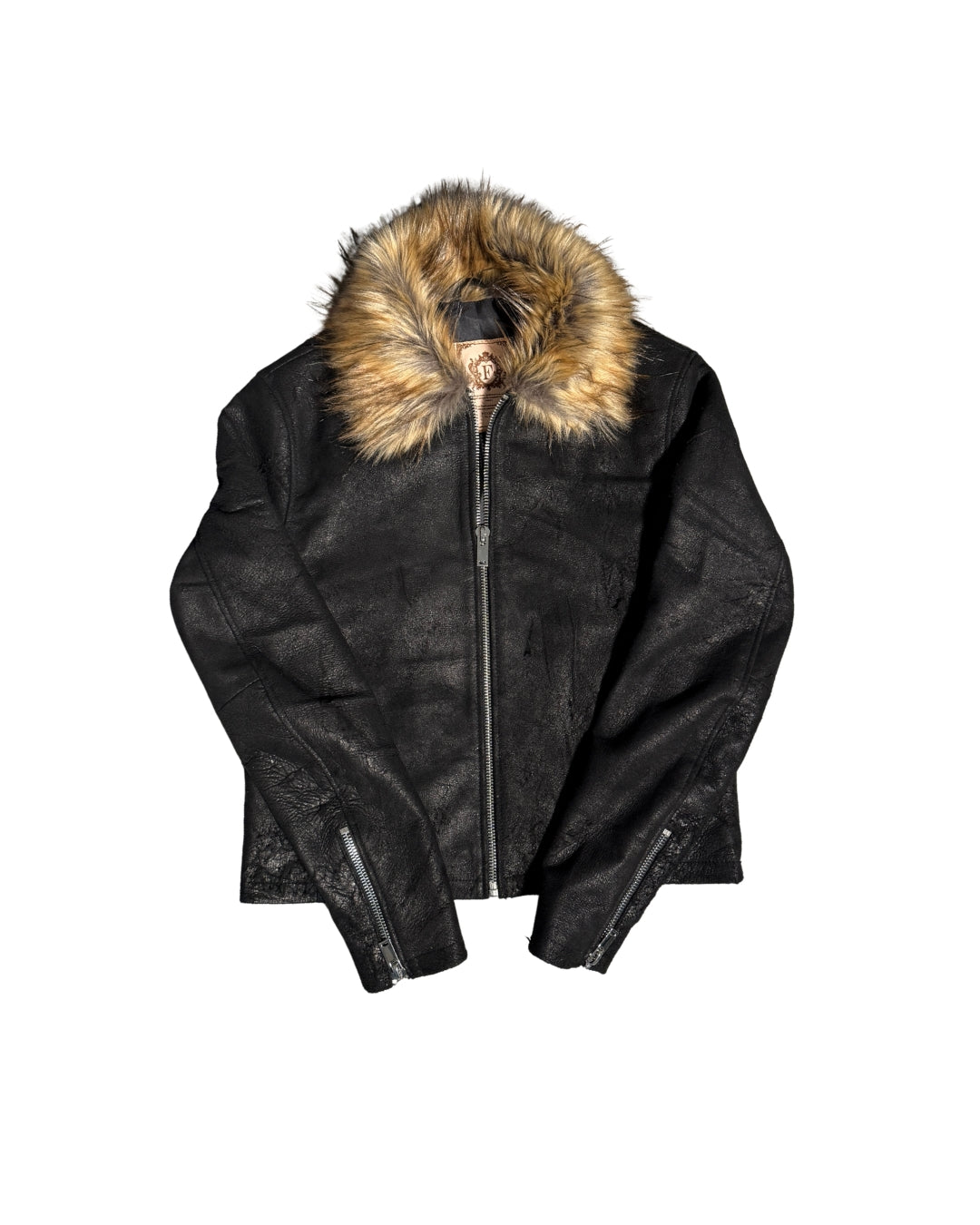 Black Fur Collar Buffalo Leather Jacket – FINELLI genuine leather jacket men, front view