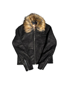 Black Fur Collar Buffalo Leather Jacket – FINELLI genuine leather jacket men, front view