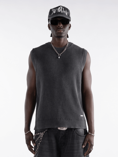 Grey Knit Vest – FINELLI knit sweater, back view