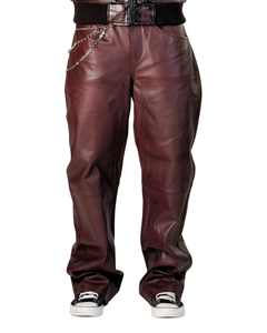 RED LEATHER PANTS – FINELLI genuine leather pants, front view