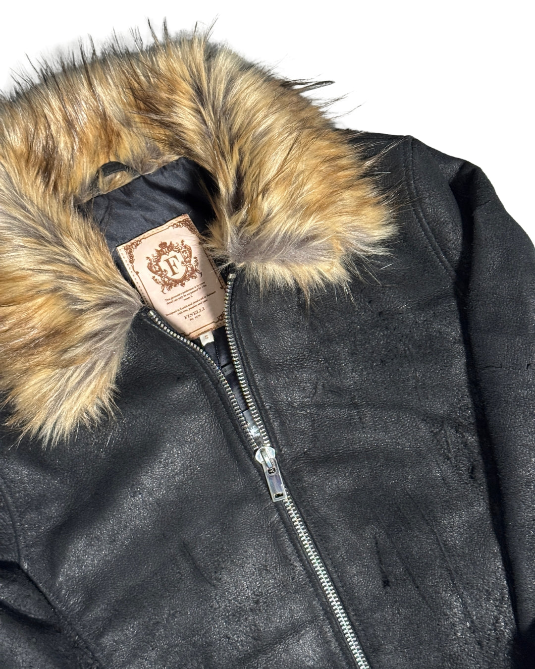 Black Fur Collar Buffalo Leather Jacket – FINELLI genuine leather jacket men, detail 2