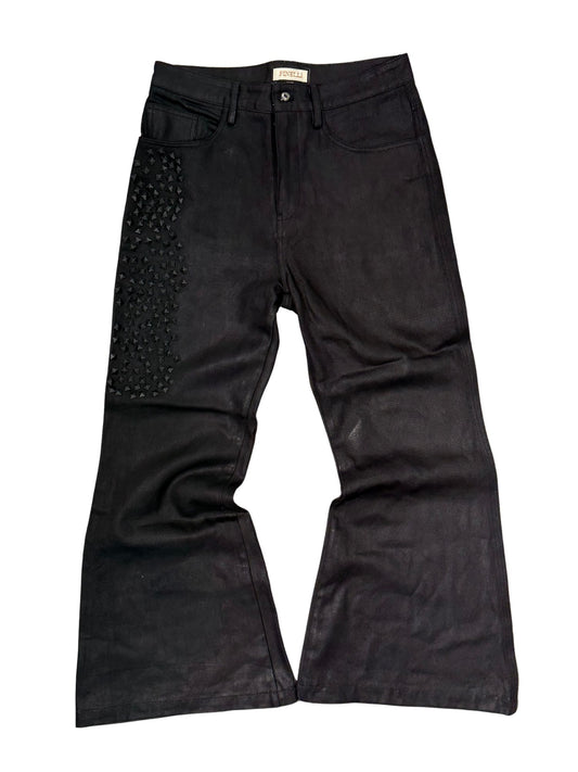 Waxed Studded Denim Pants Black