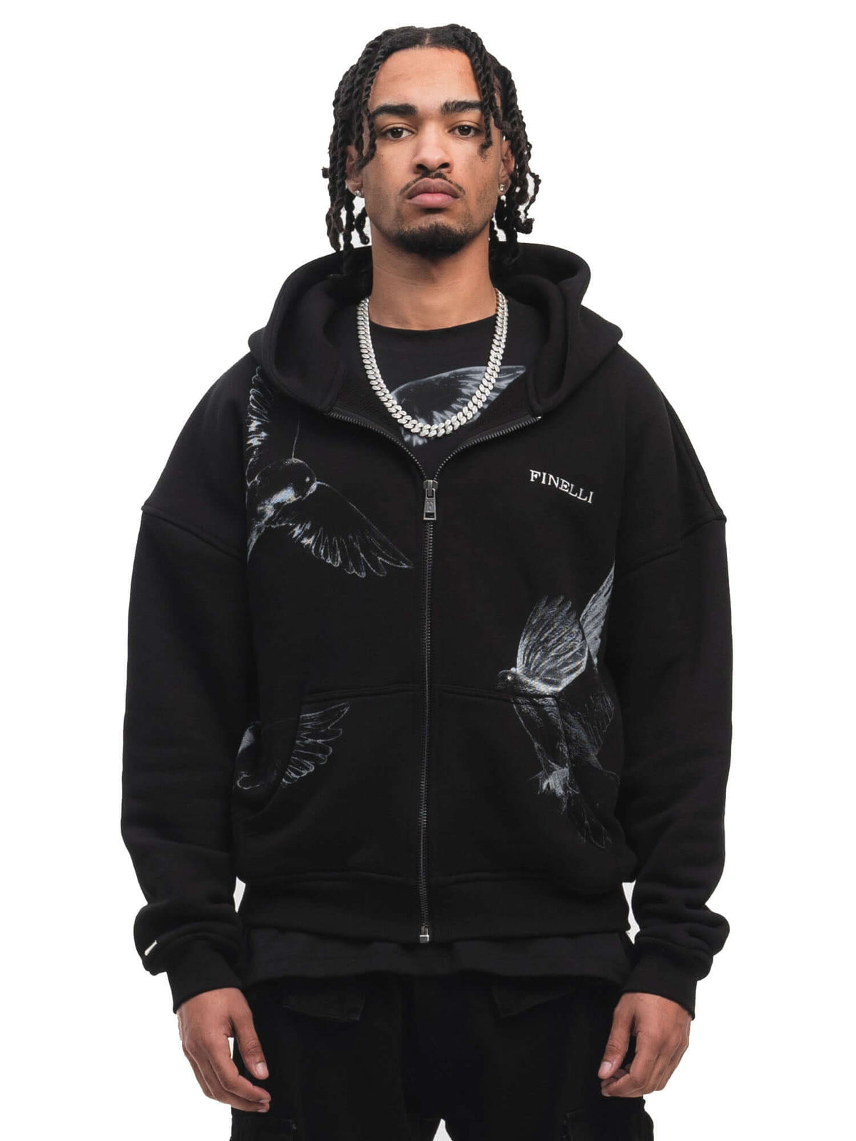 Birds Zipper Hoodie – FINELLI zip hoodie, front view