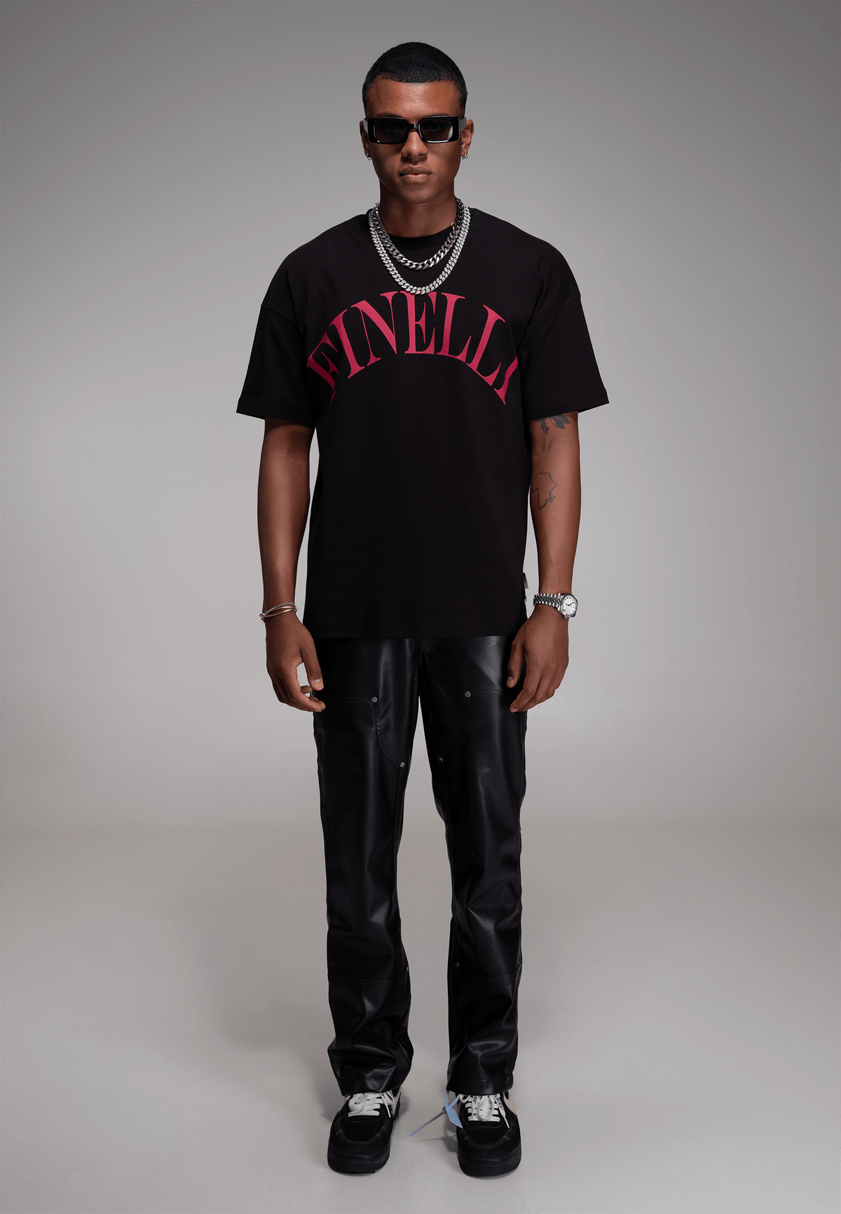 Faux Leather Carpenter Pants – FINELLI baggy jeans men, back view