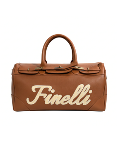 Brown FINELLI Leather Duffle Bag – FINELLI genuine leather weekender, front view