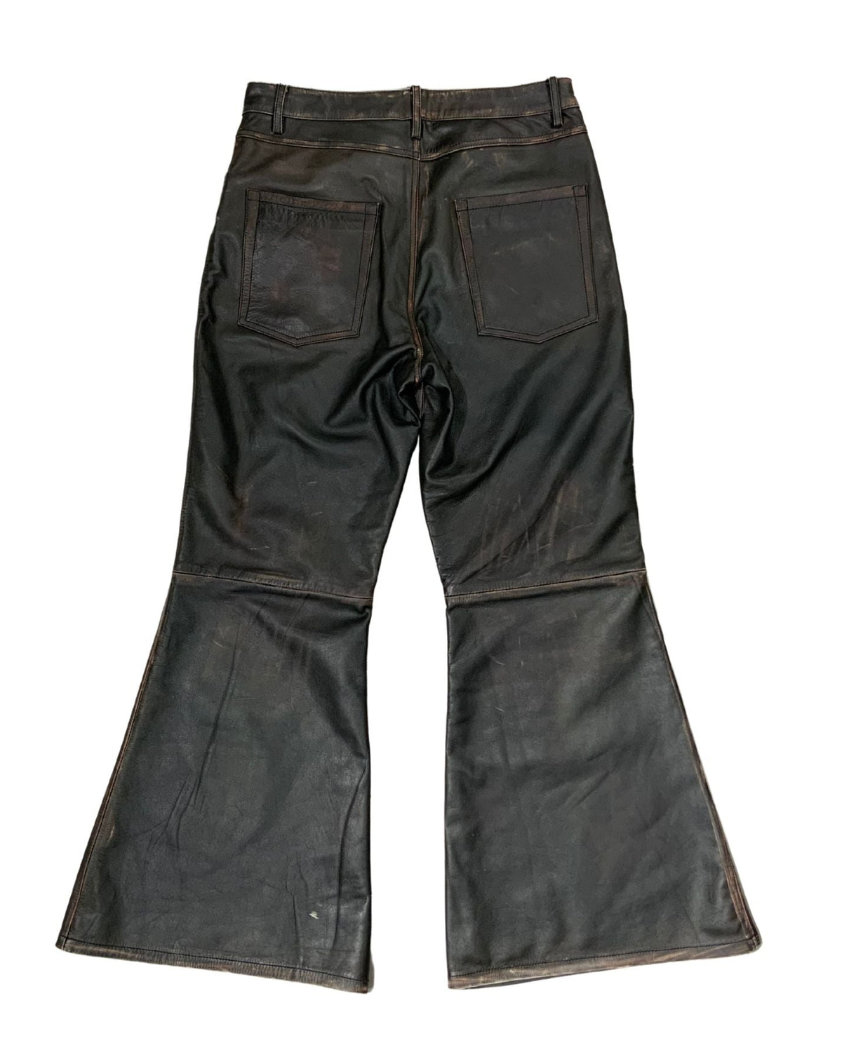 Brown Flared Leather Pants – FINELLI genuine leather pants, back view