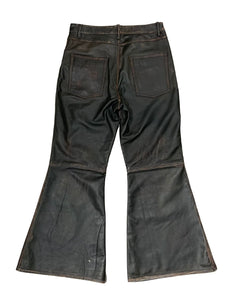 Brown Flared Leather Pants – FINELLI genuine leather pants, back view