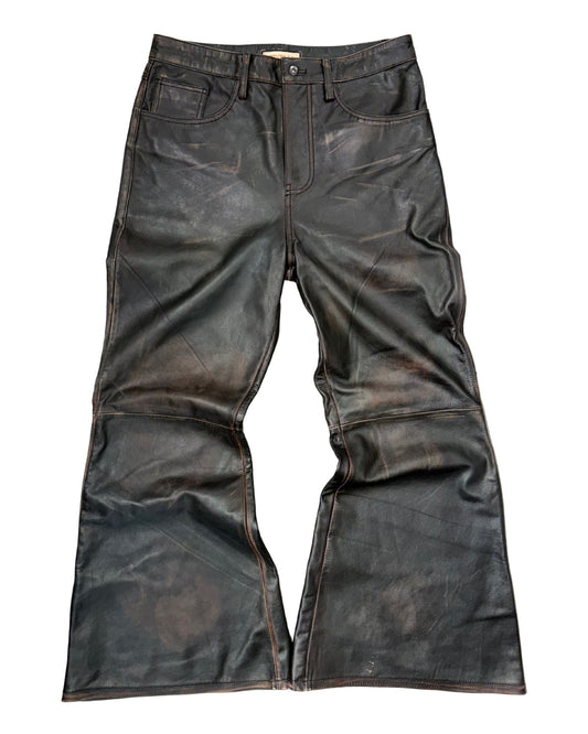 Brown Flared Leather Pants