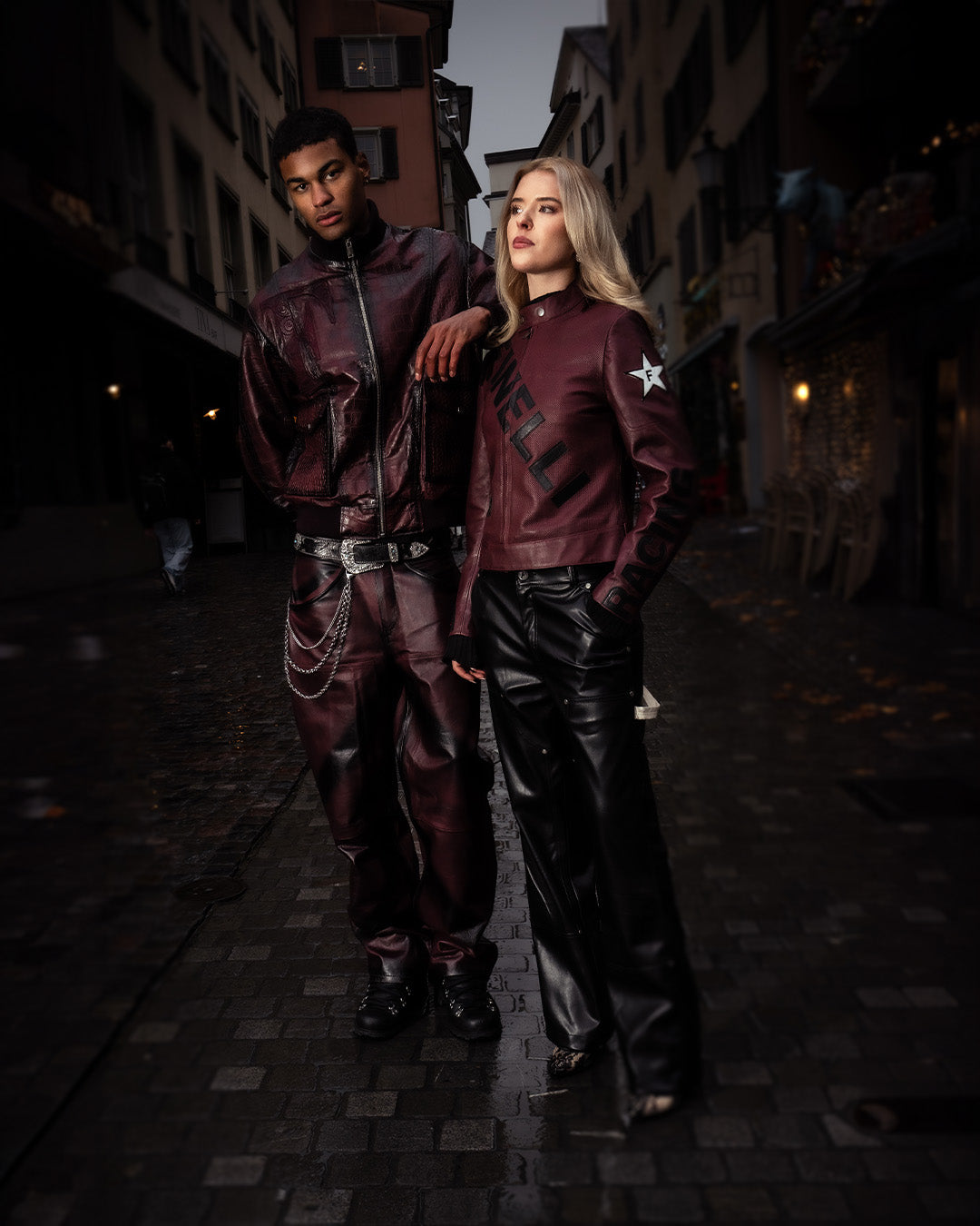 Red sprayed Leather Pants