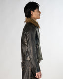 FINELLI Brown Fur Collar Leather Jacket