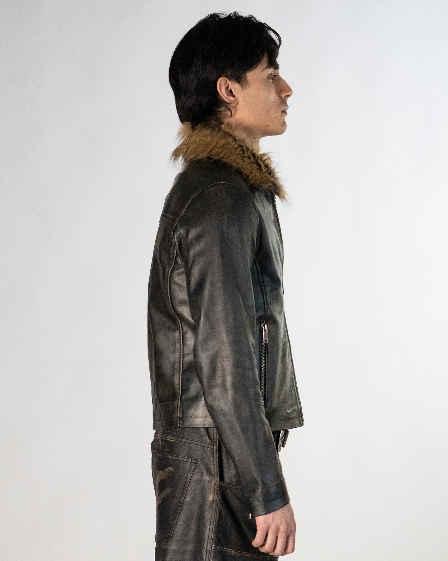 Brown Fur Collar Leather Jacket