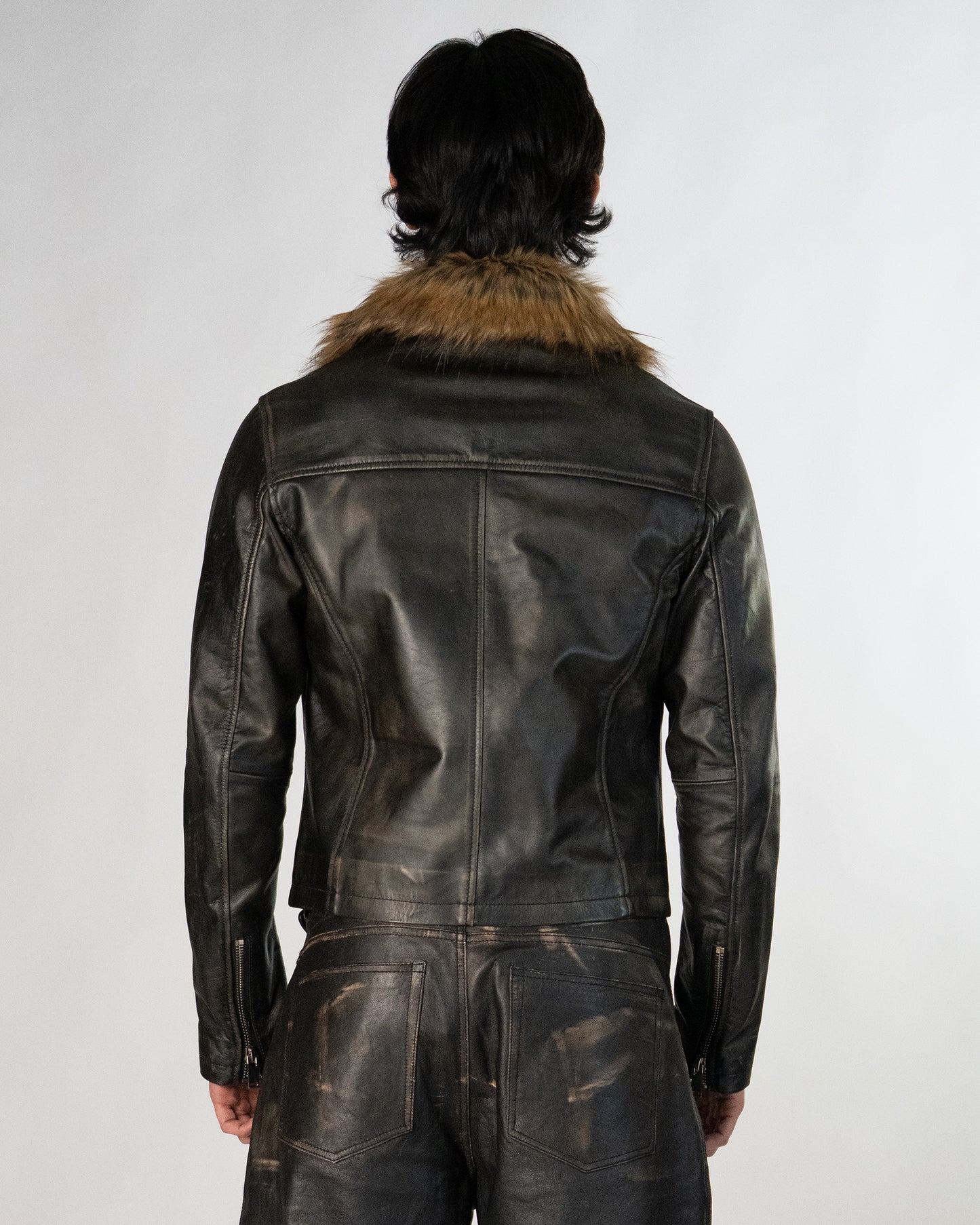 Brown Fur Collar Leather Jacket