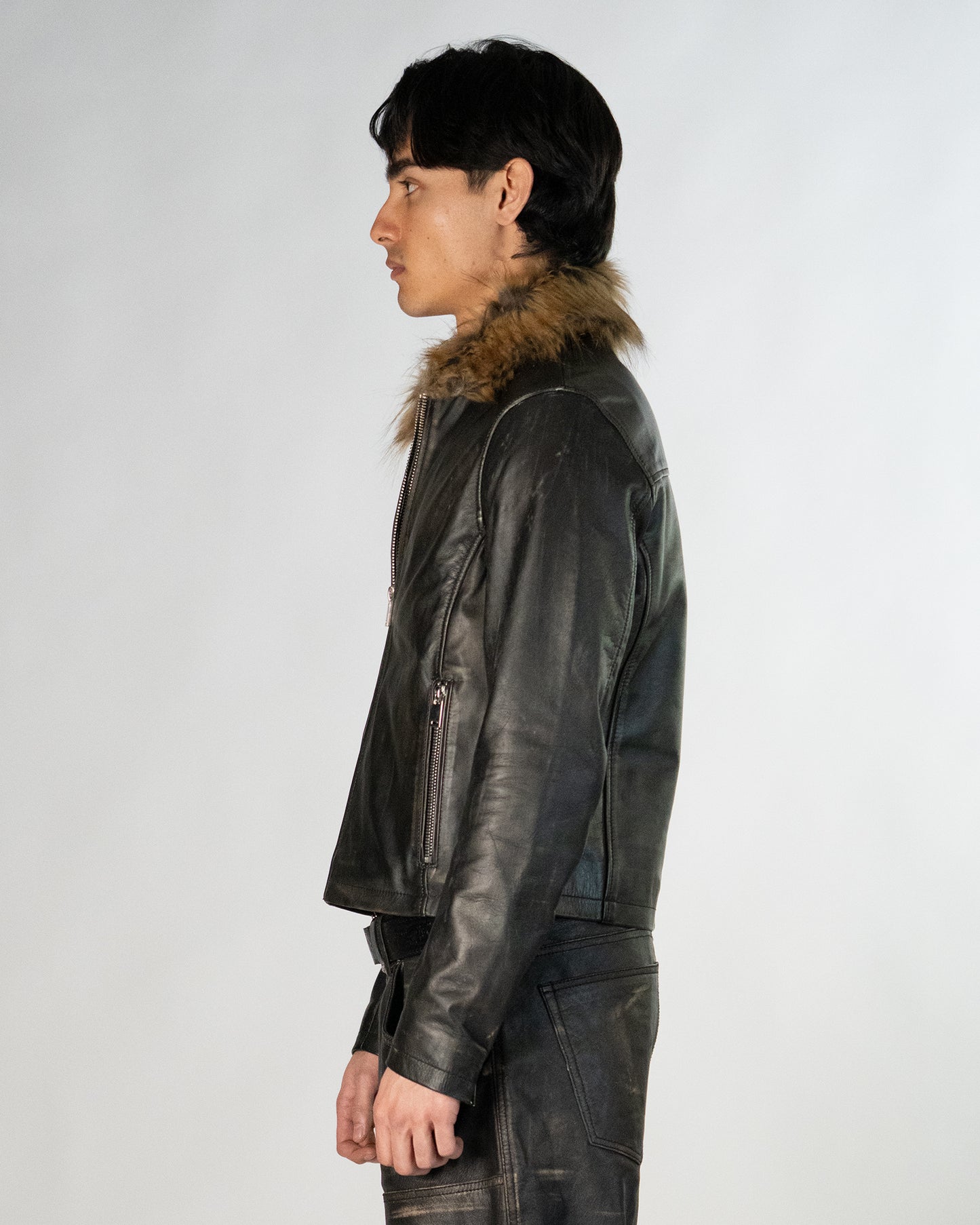 Brown Fur Collar Leather Jacket