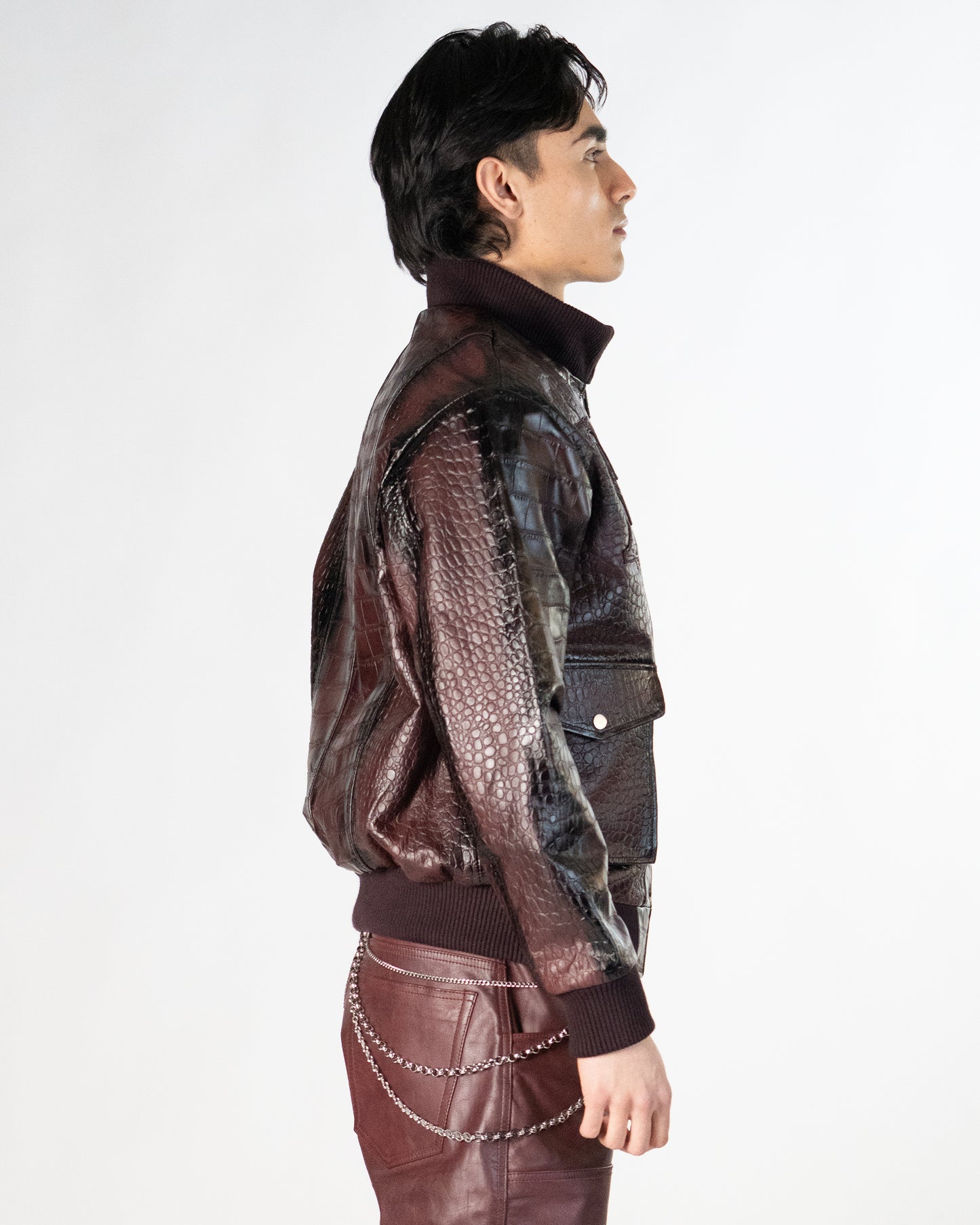 Croc Pattern Leather Jacket
