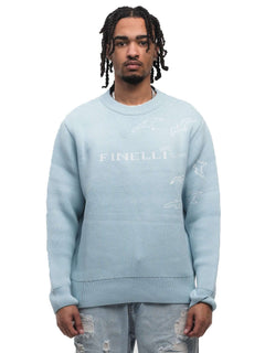 Free Birds Knit Sweater Blue – FINELLI knit sweater, back view