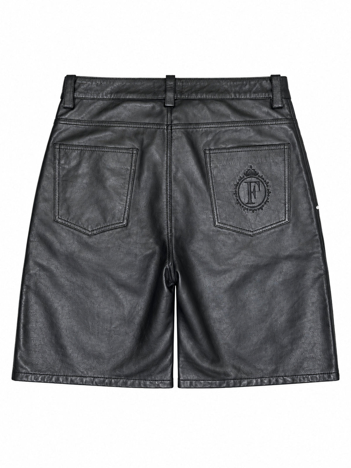 FINELLI Black Leather Shorts – Rückseite auf weissem Hintergrund