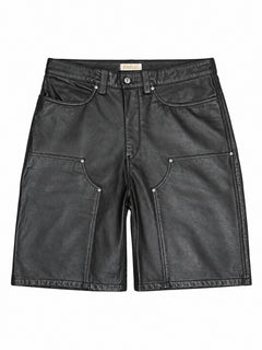 FINELLI Black Leather Shorts – Vorderseite auf weissem Hintergrund