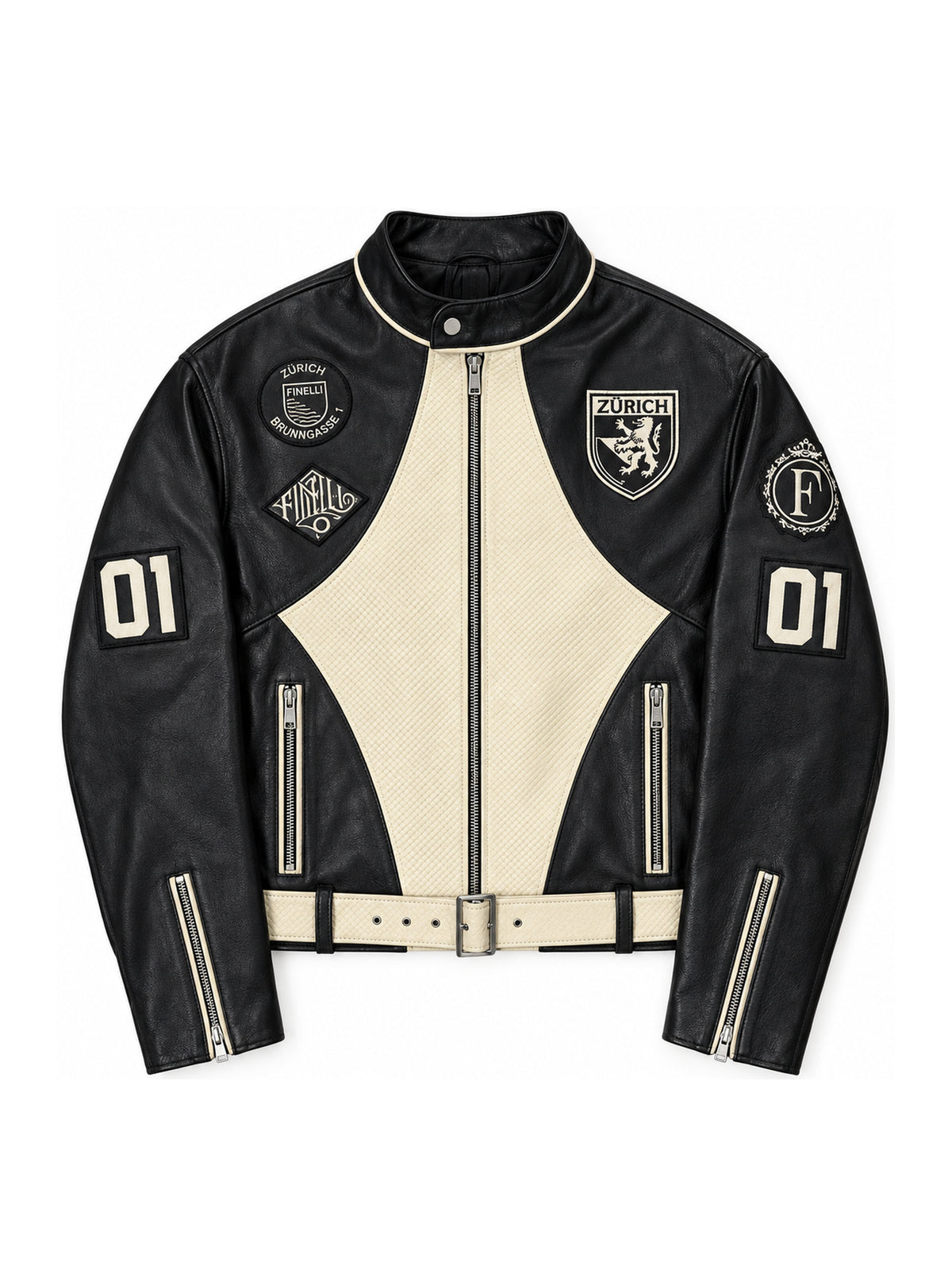 FINELLI Black Leather Zurich Patch Jacket – front flat lay