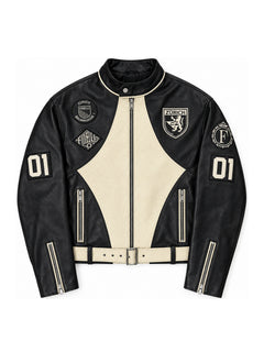 FINELLI Black Leather Zurich Patch Jacket – front flat lay