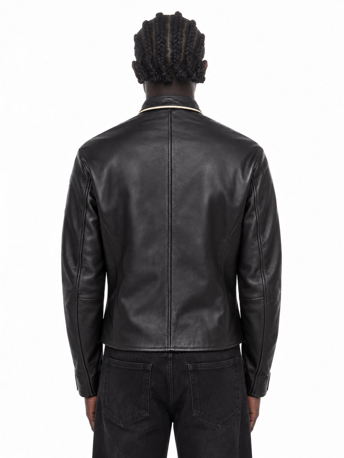 FINELLI Black Leather Zurich Patch Jacket – Lamin, back view