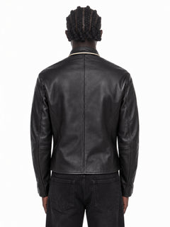 FINELLI Black Leather Zurich Patch Jacket – Lamin, back view