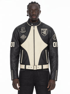 FINELLI Black Leather Zurich Patch Jacket – Lamin, front view
