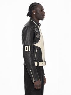 FINELLI Black Leather Zurich Patch Jacket – Lamin, side view