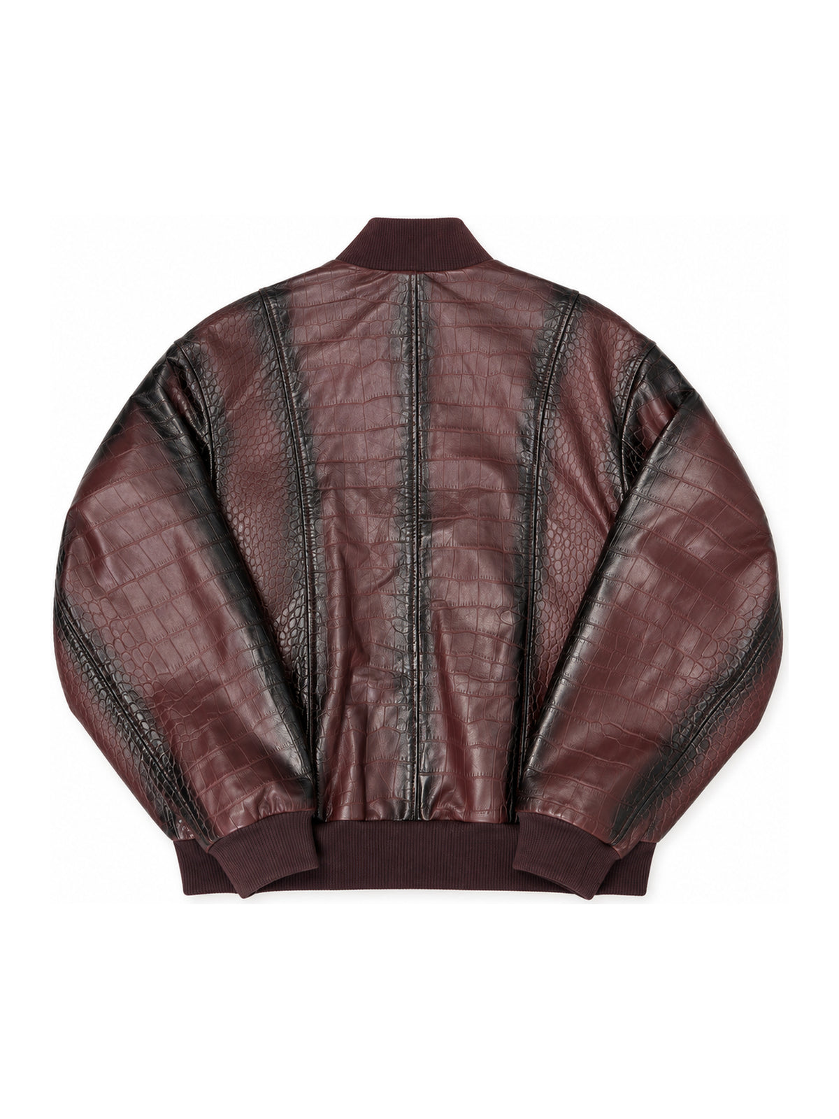 FINELLI Croc Pattern Leather Jacket in Burgundy – back flat lay