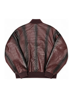 FINELLI Croc Pattern Leather Jacket in Burgundy – back flat lay