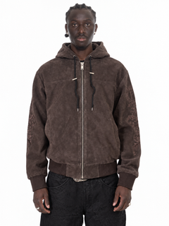 Suede embroidery jacket Brown – Lamin, Detailansicht