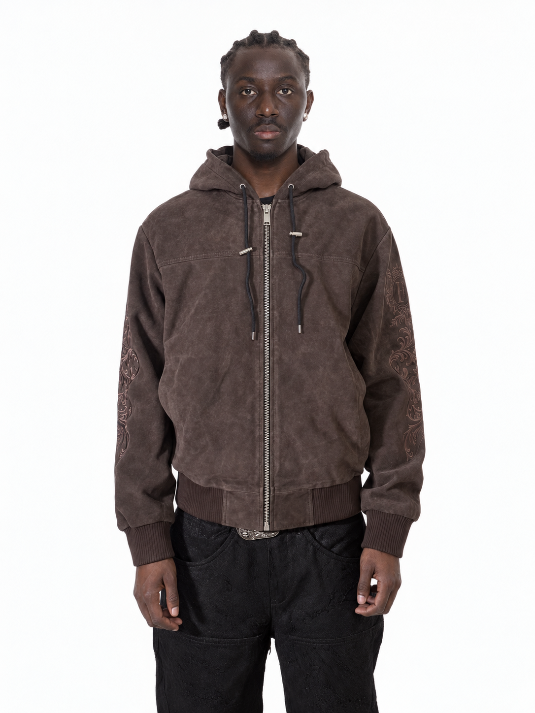 Suede embroidery jacket Brown – Lamin, Vorderansicht
