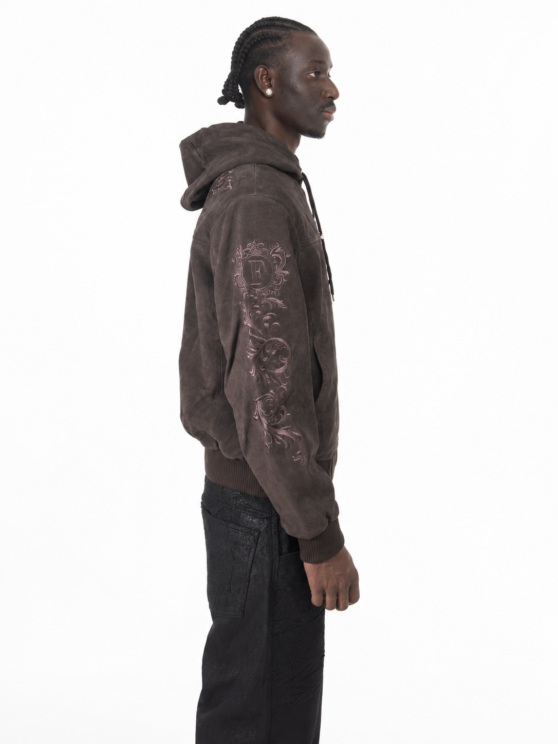 Suede embroidery jacket Brown – Lamin, Seitenansicht