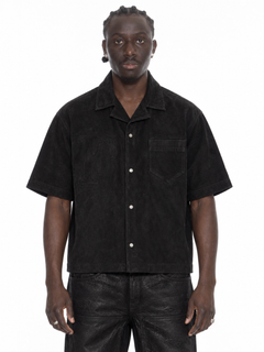 Black Suede Button Shirt – Lamin, zweite Vorderansicht, gerade Kataloghaltung