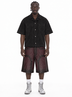 Sprayed red leather shorts – Lamin, zweite Vorderansicht, gerade Kataloghaltung