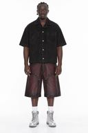 Sprayed red leather shorts – Lamin, Vorderansicht, gerade Kataloghaltung