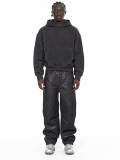 Black Straight Buffalo Leather Pants – Lamin, zweite Vorderansicht, gerade Kataloghaltung