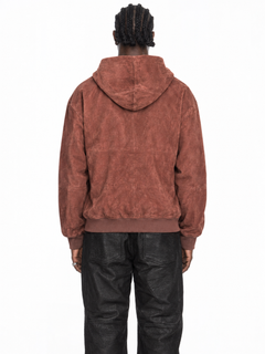 Rose Gold Wild Leather Hoodie – Lamin, Rückansicht, gerade Kataloghaltung