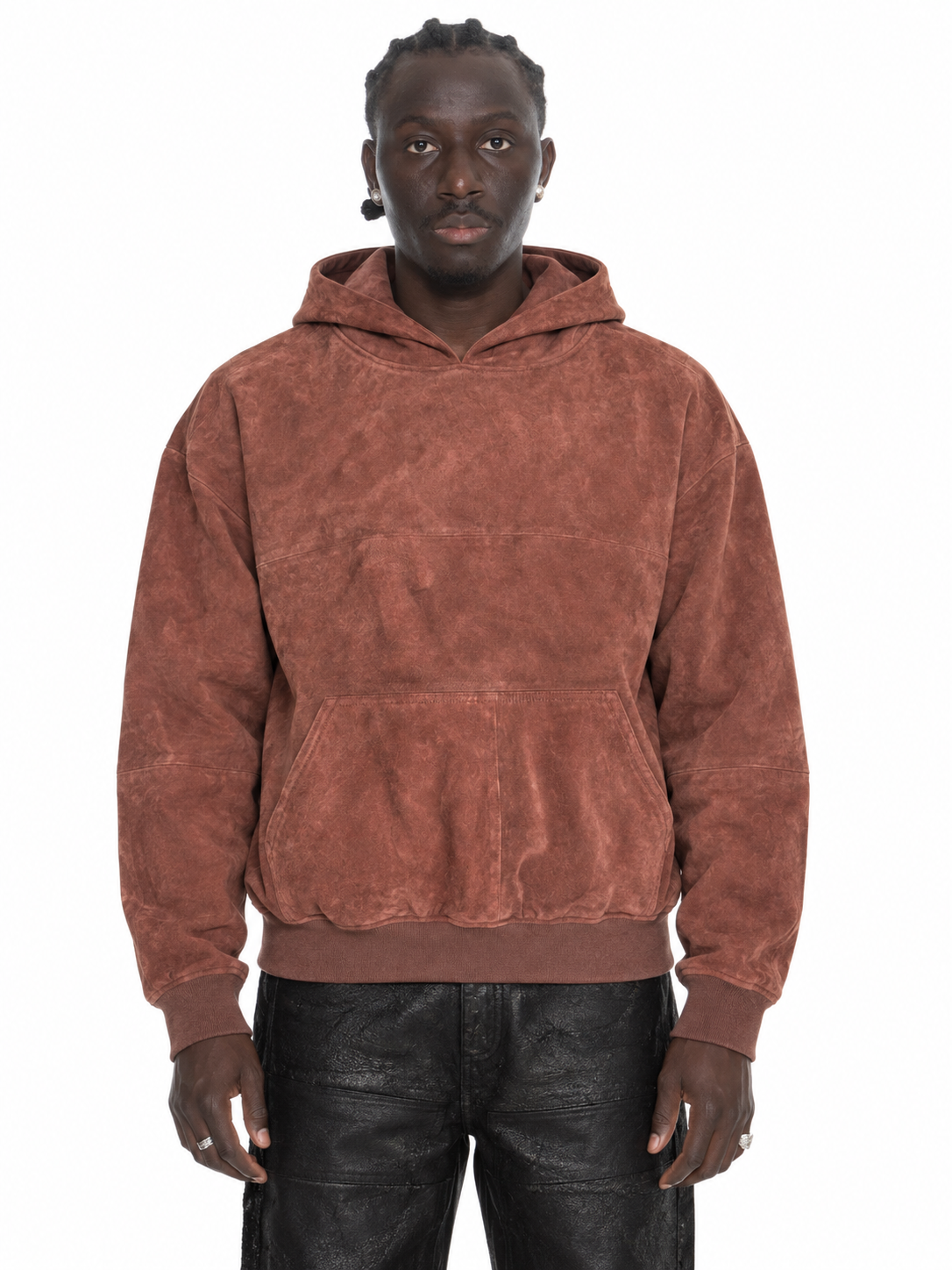 Rose Gold Wild Leather Hoodie – Lamin, zweite Vorderansicht, gerade Kataloghaltung