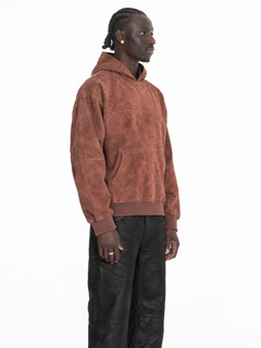 Rose Gold Wild Leather Hoodie – Lamin, Seitenansicht, gerade Kataloghaltung
