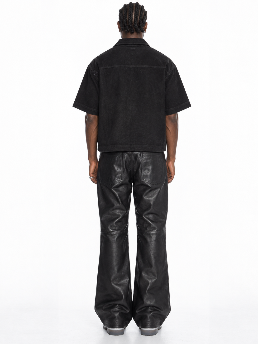 Black Flared Leather Pants – Lamin, back, gerade Kataloghaltung