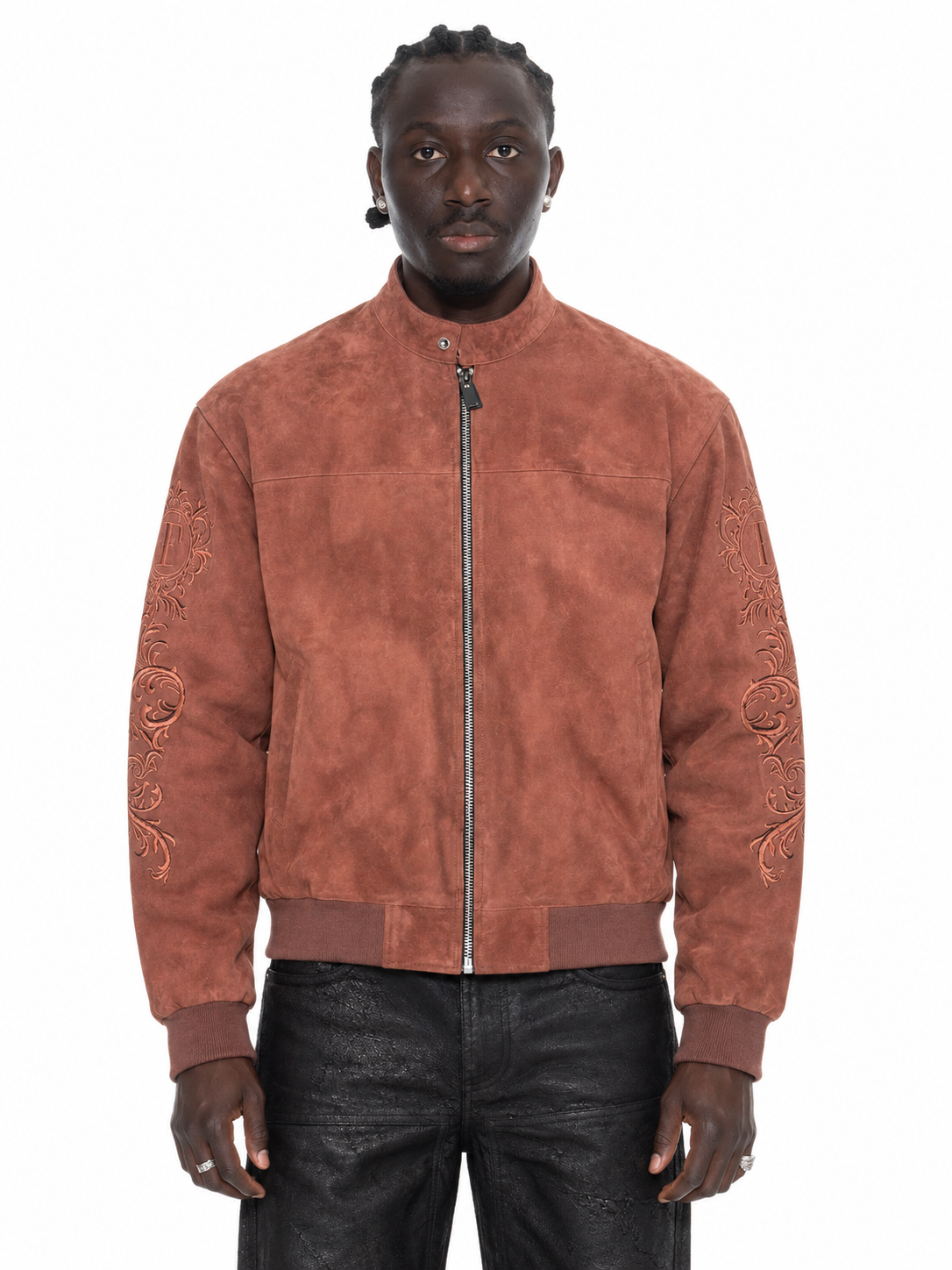 Suede embroidery jacket Salmon – Lamin, zweite Vorderansicht, gerade Kataloghaltung