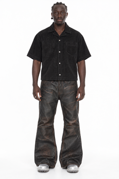 Brown Flared Leather Pants – Lamin, zweite Vorderansicht, gerade Kataloghaltung
