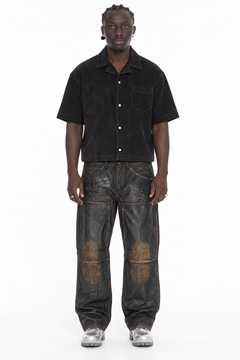 FINELLI Brown Leather Pants – Lamin, zweite Vorderansicht, gerade Kataloghaltung