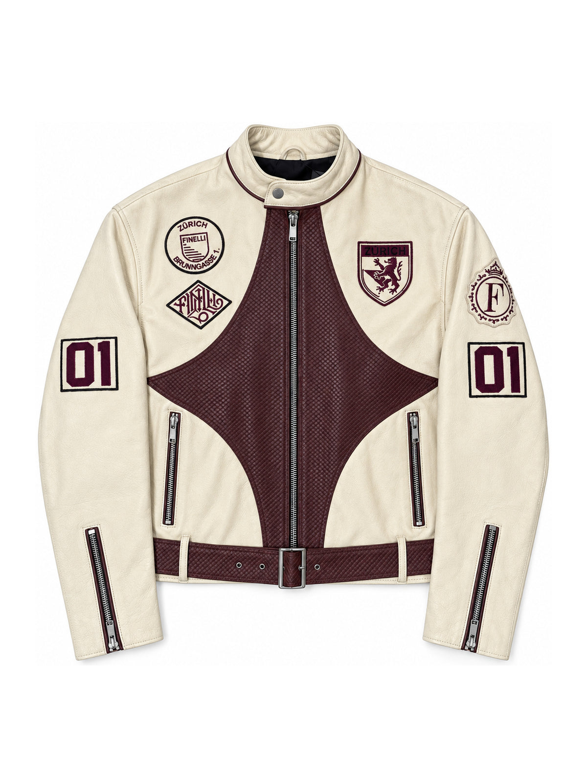FINELLI Red Leather Star Jacket – front flat lay