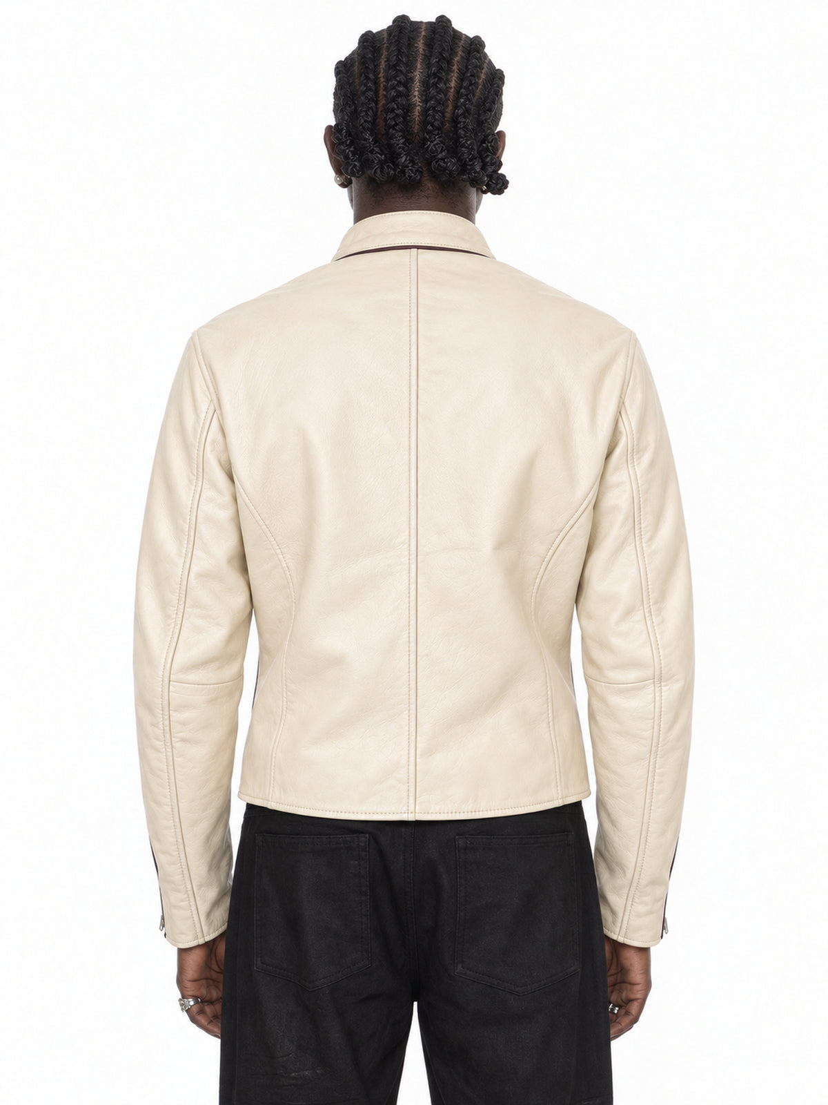 FINELLI Red Leather Star Jacket – Lamin, back view, cream and burgundy