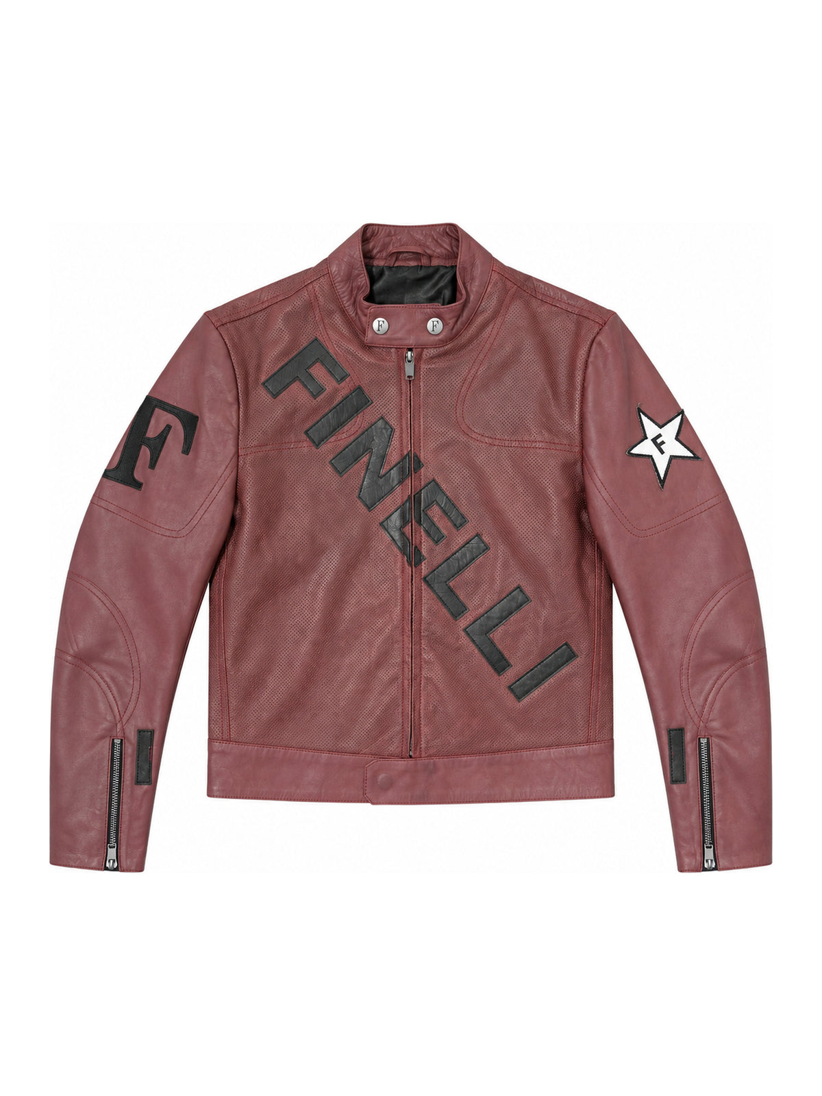 FINELLI Red Leather Zurich Jacket – front view, red leather with original appliqués